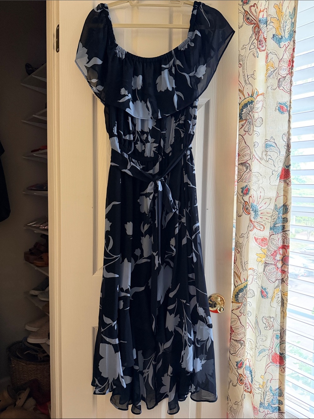 Lane Bryant Navy Dress with Light Blue Floral Print - Midi